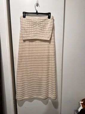 Cream Crochet 2 piece skirt set